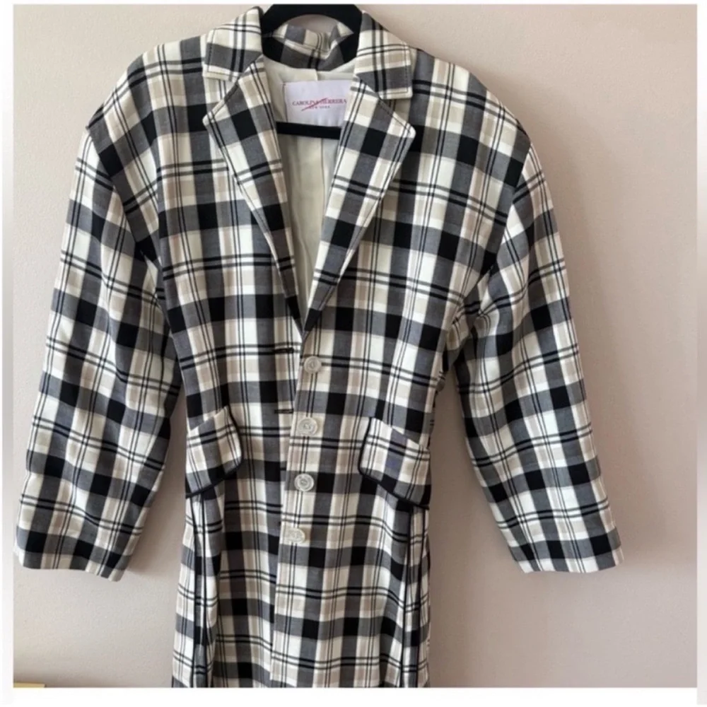Carolina Herrera Tartan Trench Coat Size 4 cinched waist and bow detail - Picture 5 of 8